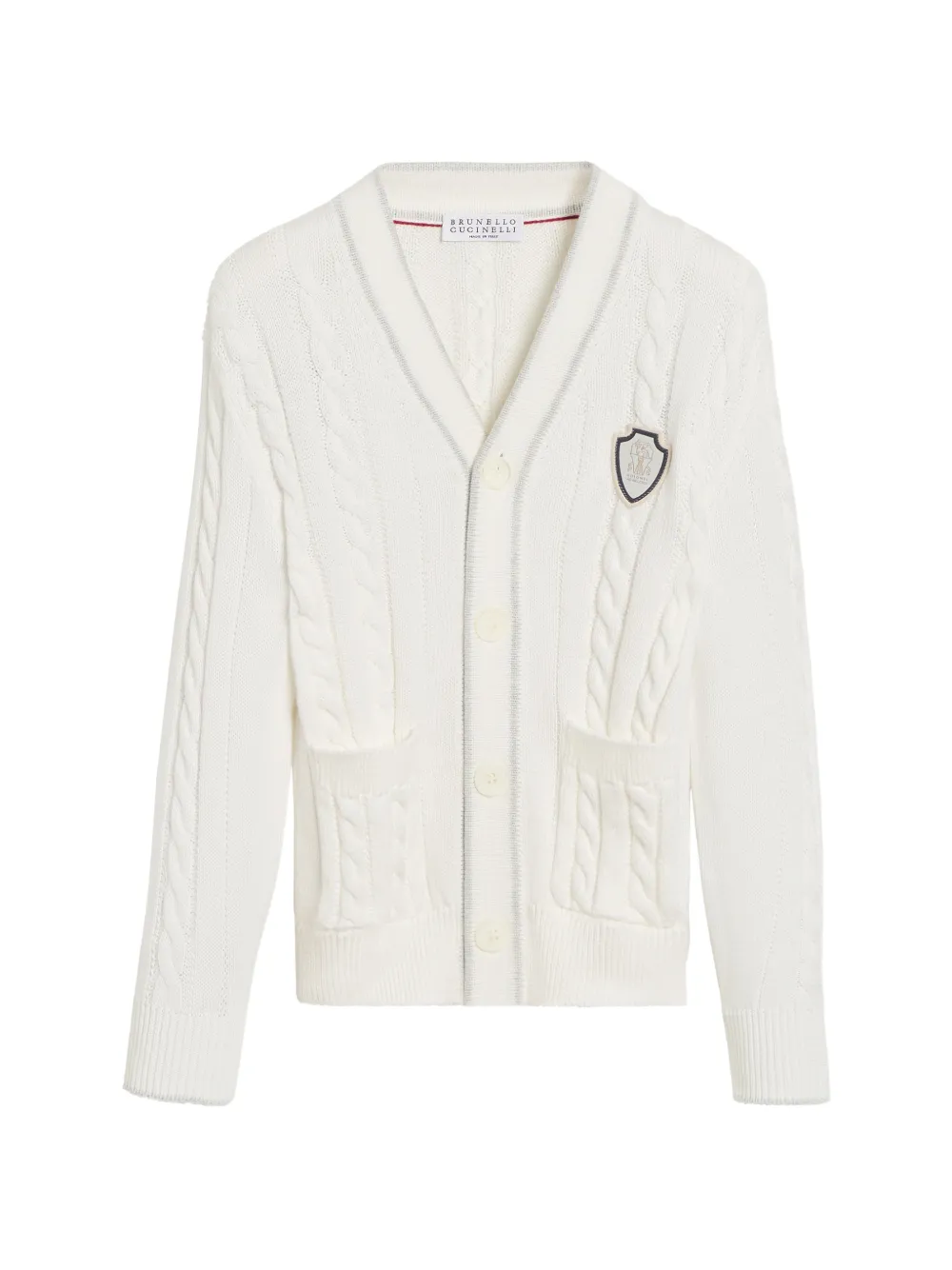 Brunello Cucinelli Kids Cardigan con applicazione logo - Toni neutri