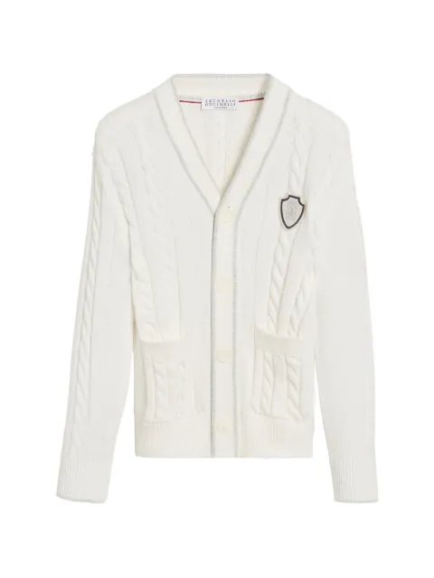 Brunello Cucinelli Kids logo-patch cable-knit cardigan