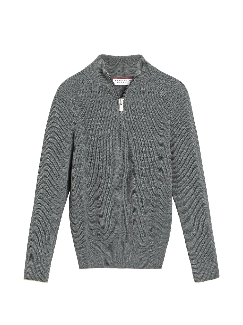 Brunello Cucinelli Kids Gerippter Pullover mit kurzem Reißverschluss - Grau