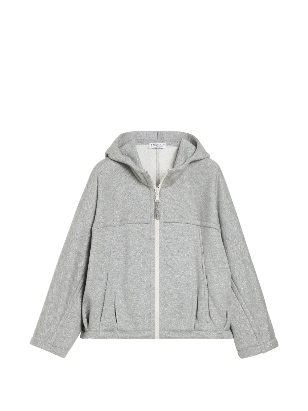 Brunello Cucinelli Kids Hoodie aus funkelndem Baumwollfrottee mit Reißverschluss und Monili - Grau