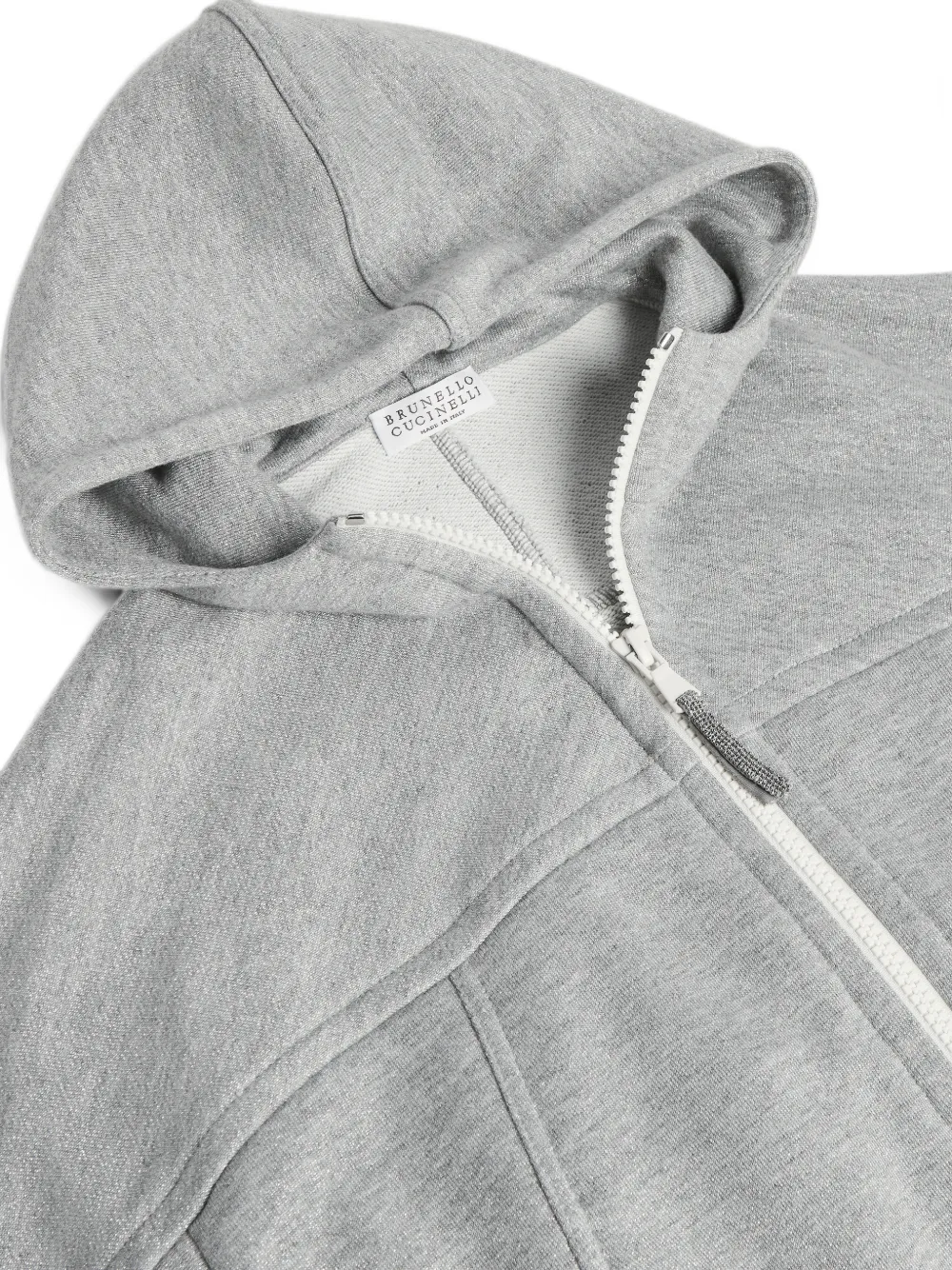 Brunello Cucinelli Kids Katoenen badstof sweater met capuchon rits en Monili-verfraaiing Grijs