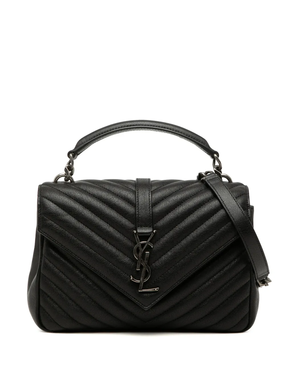 Saint Laurent Pre-Owned 2018 Medium Chevron Sheepskin Monogram College satchel - Nero