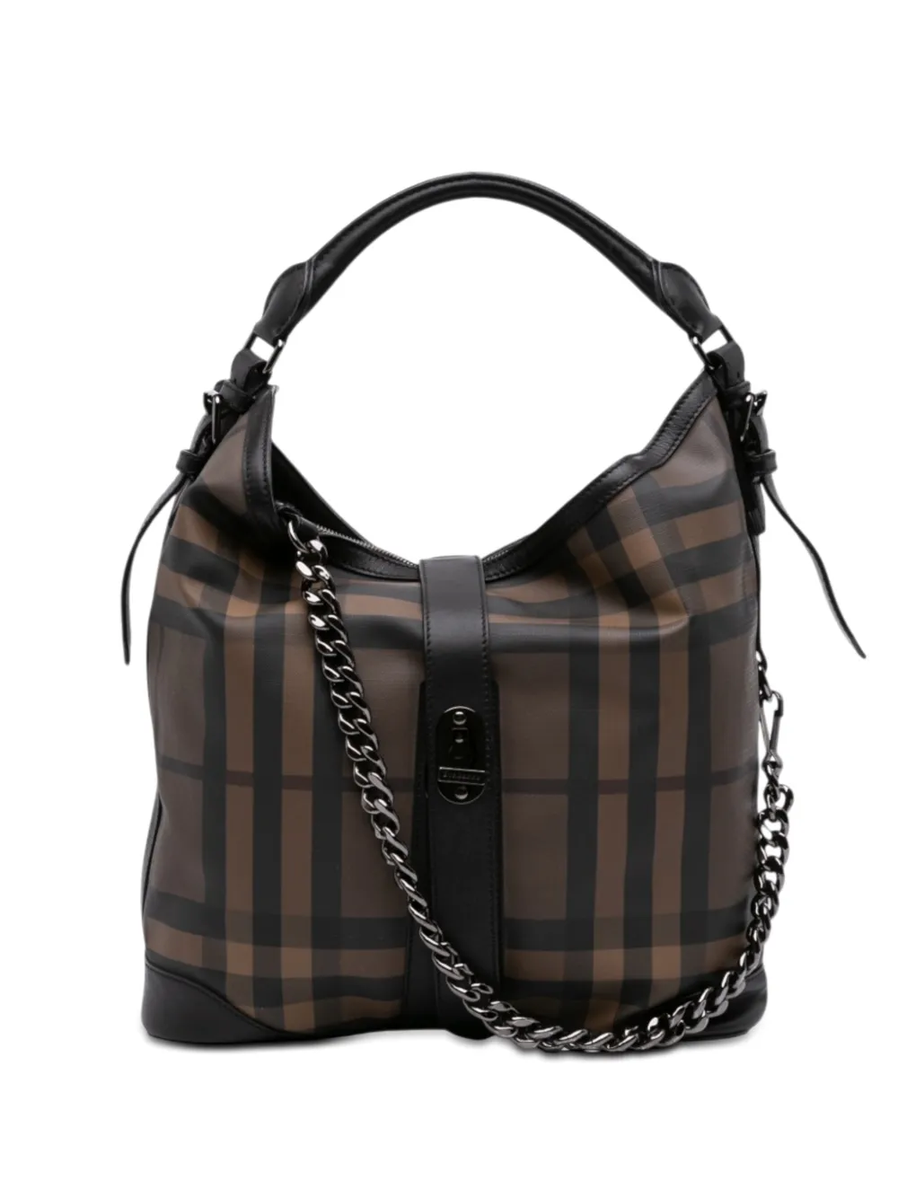 Burberry Pre-Owned 2000-2017 Medium Smoke Check Coated Canvas Chain Hobo shoulder bag - Marrone