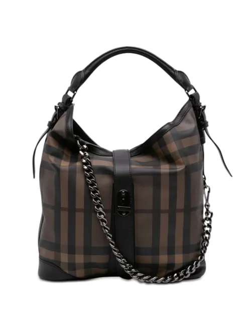 Burberry Pre-Owned 2000-2017 Medium Smoke Check Coated Canvas Chain Hobo shoulder bag