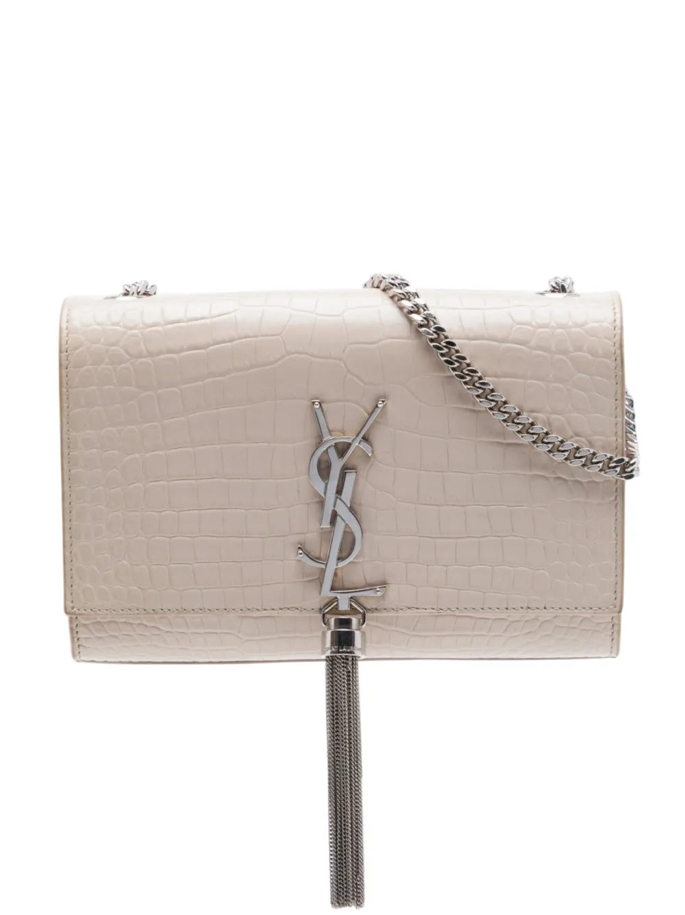 Saint Laurent Pre-Owned 2018 Medium Croc Embossed Leather Monogram Kate Tassel crossbody bag - Marrone