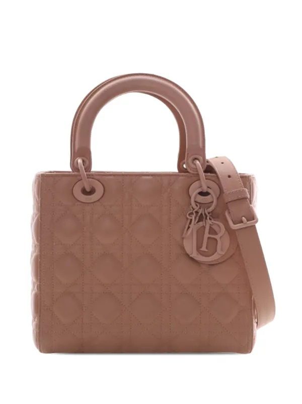 Dior Pre-owned 2019 Medium Ultra Matte Calfskin Cannage Lady Dior Satchel in Brown