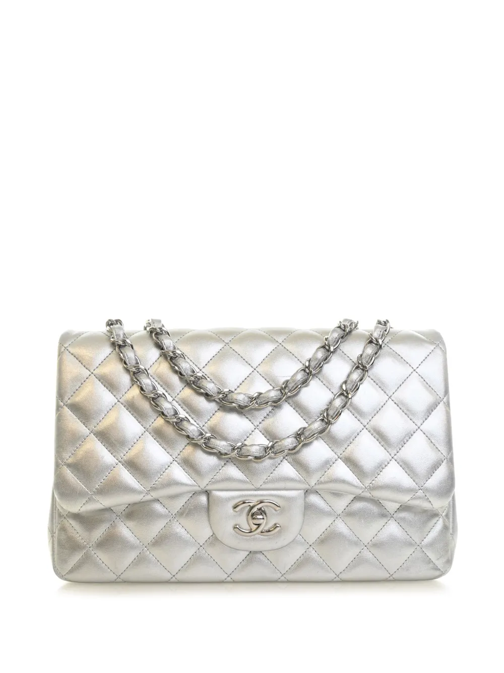 CHANEL Pre-Owned 2009-2010 Jumbo Classic Metallic Lambskin Single Flap shoulder bag - Argento