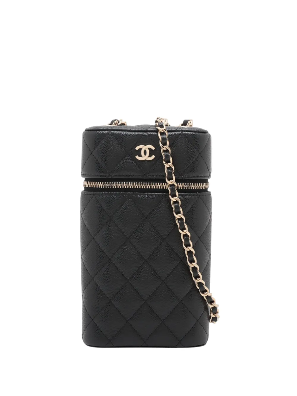 CHANEL Pre-Owned 2021 CC Quilted Caviar Phone Holder With Chain crossbody bag - Nero