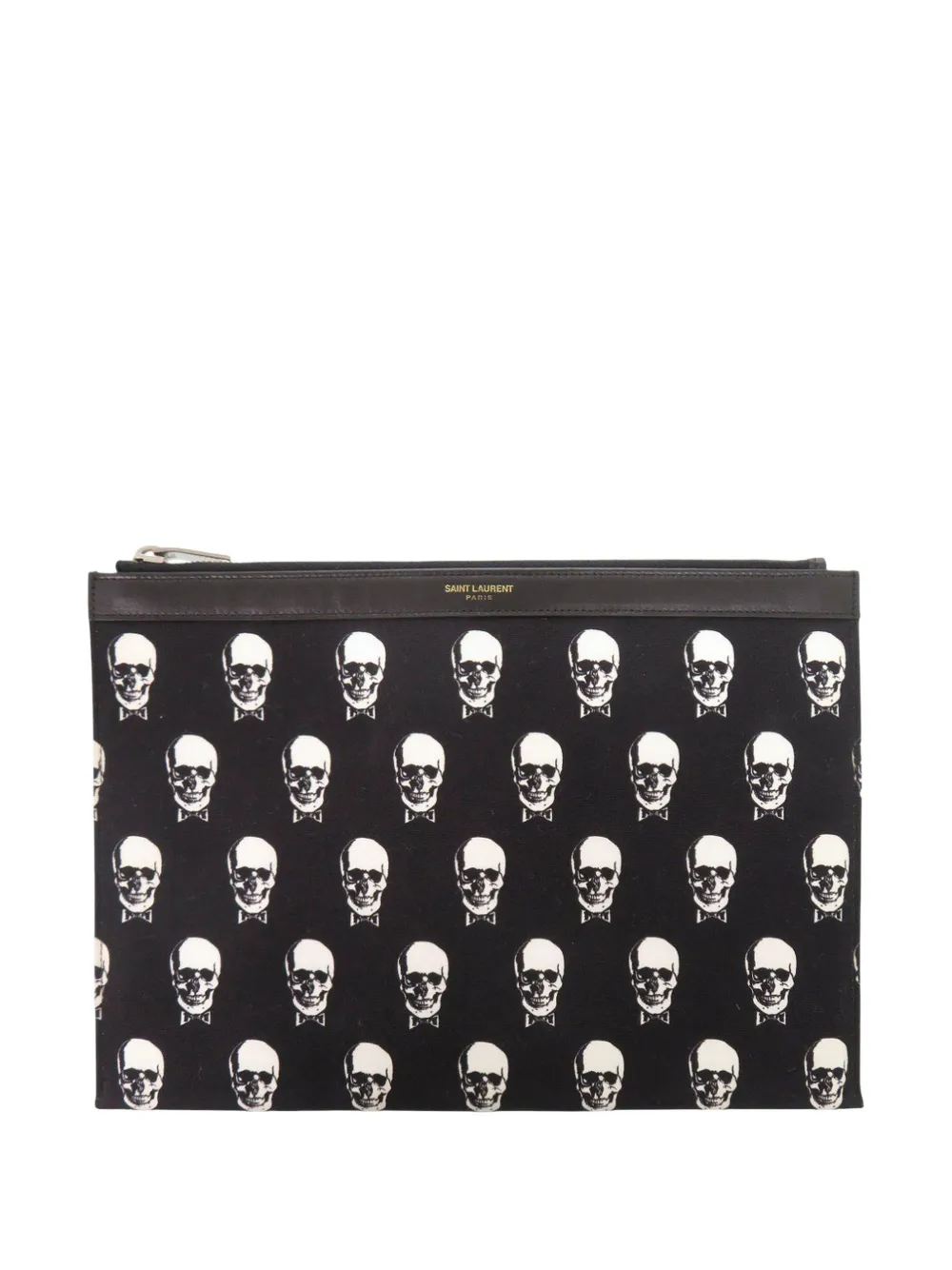 Saint Laurent Pre-Owned 2015 Canvas Skull Print Zip clutch bag - Nero