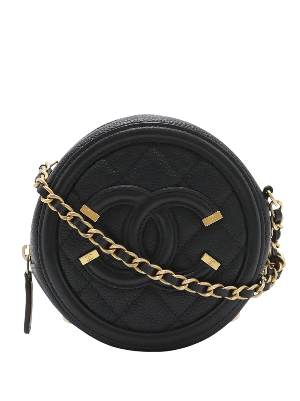 CHANEL Pre-Owned 2019 Caviar CC Filigree Round Clutch with Chain crossbody bag - Nero