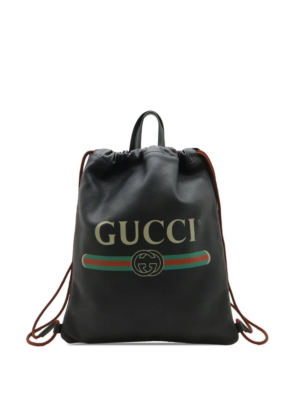 Gucci Pre-Owned 2000-2015 Grained Calfskin Web Logo Drawstring backpack - Nero