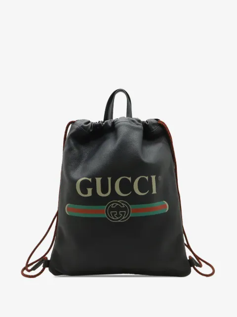 Gucci Pre-Owned 2000-2015 그레인 카프스킨 웹 로고 드로스트링 백팩