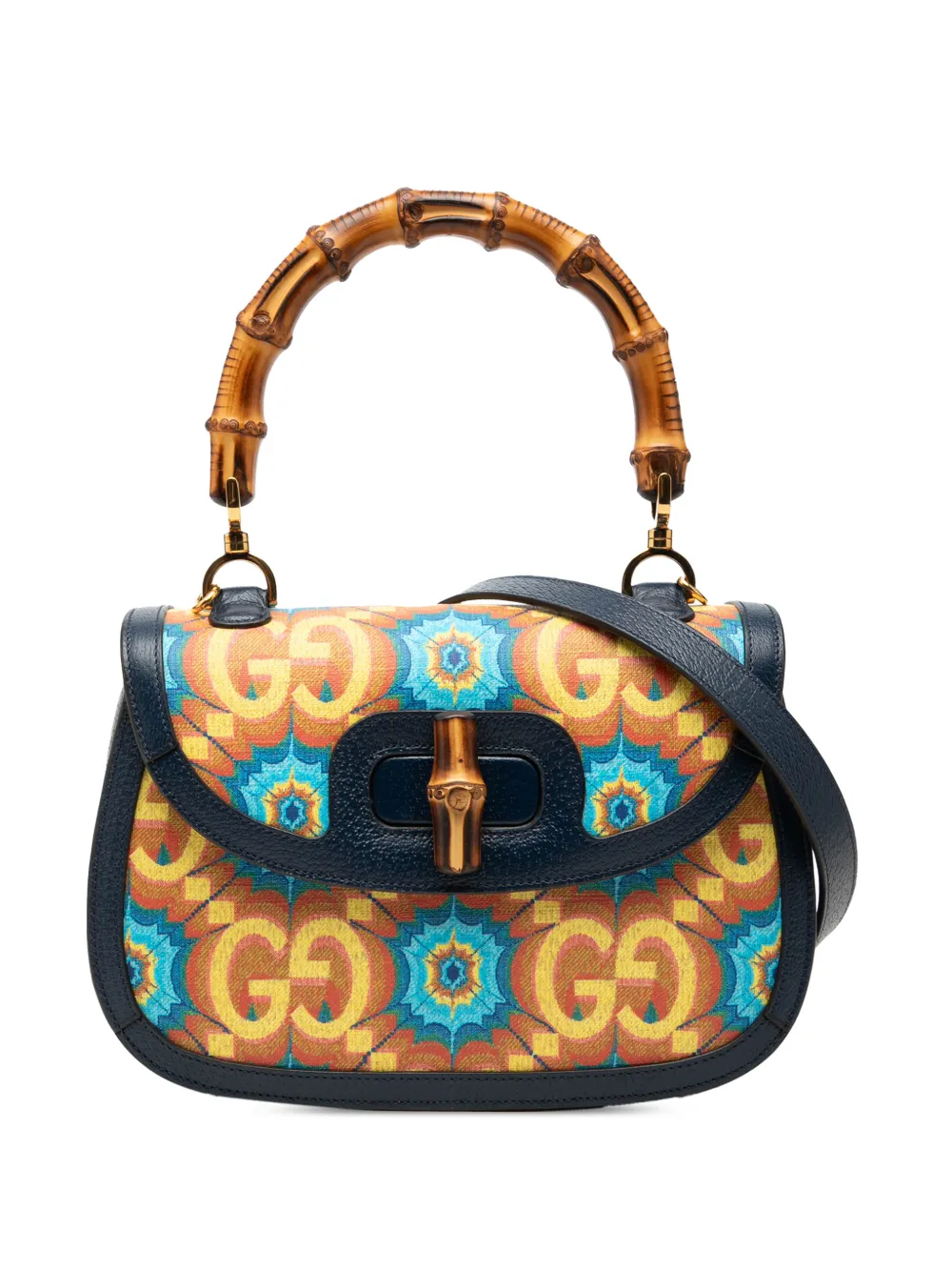 Gucci Pre-Owned 2016-2026 100th Anniversary Medium GG Coated Canvas Kaleidoscope 1947 Bamboo Top Handle Bag satchel - Blu