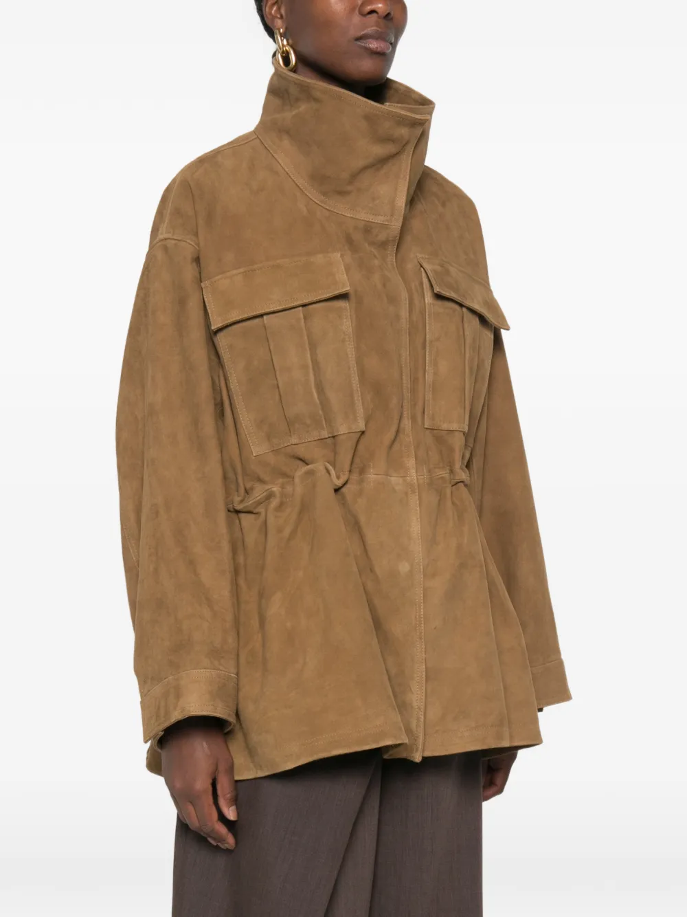 Róhe Drawstring-waist Suede Jacket in Brown, view 3