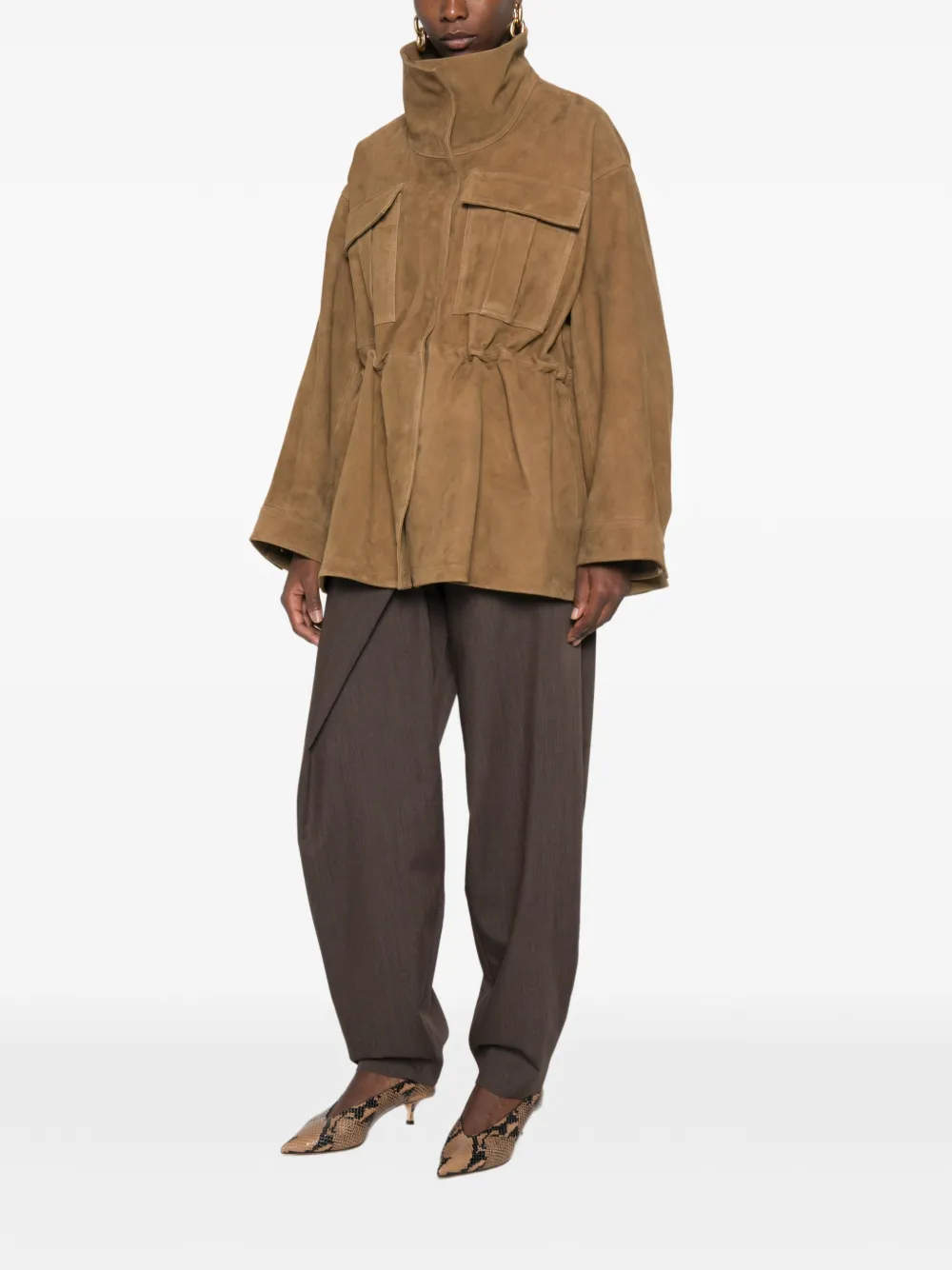 Róhe Drawstring-waist Suede Jacket in Brown, view 2