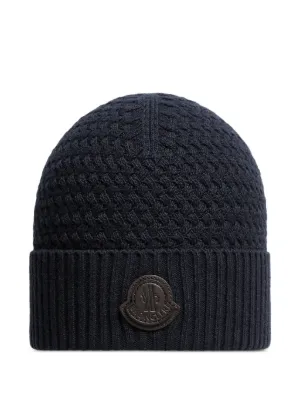 MONCLER ブラックケーブルニットビーニー Moncler ロゴ ケーブルニットビーニー | ブラック | FARFETCH JP