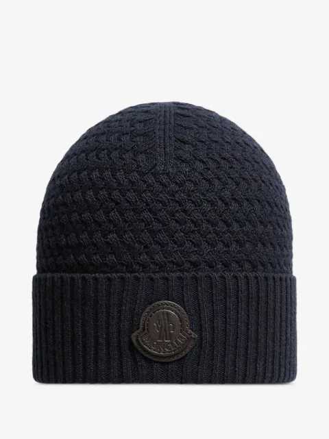 Moncler logo-patch cable-knit beanie hat