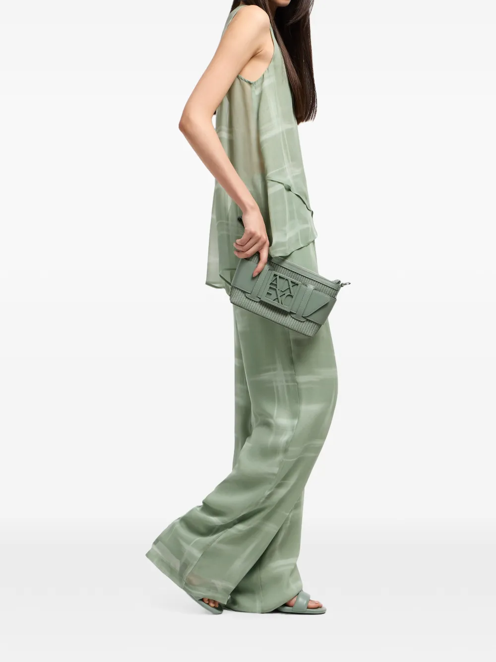 Armani Exchange Broek met wijde pijpen Groen