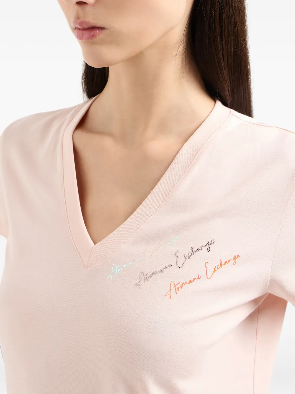 Armani Exchange T-shirt met geborduurd logo Roze