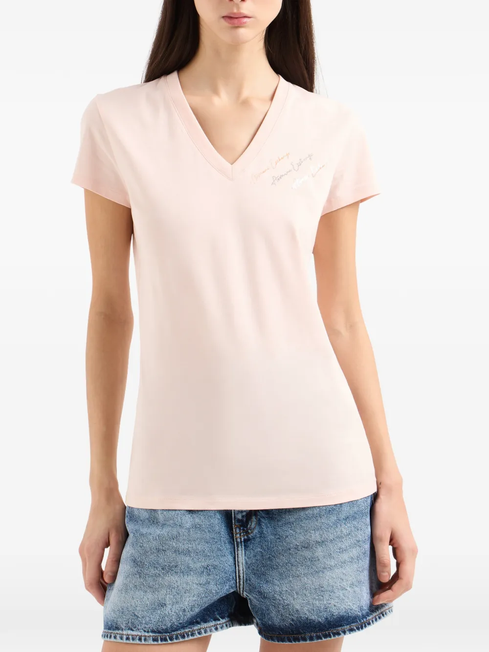 Armani Exchange T-shirt met geborduurd logo Roze