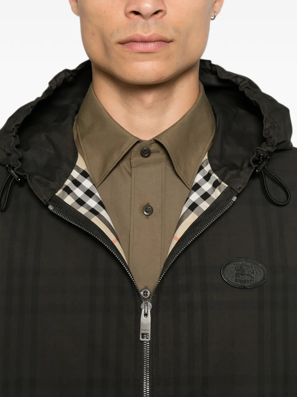 Burberry Geruit katoenen Newport jack met capuchon Bruin