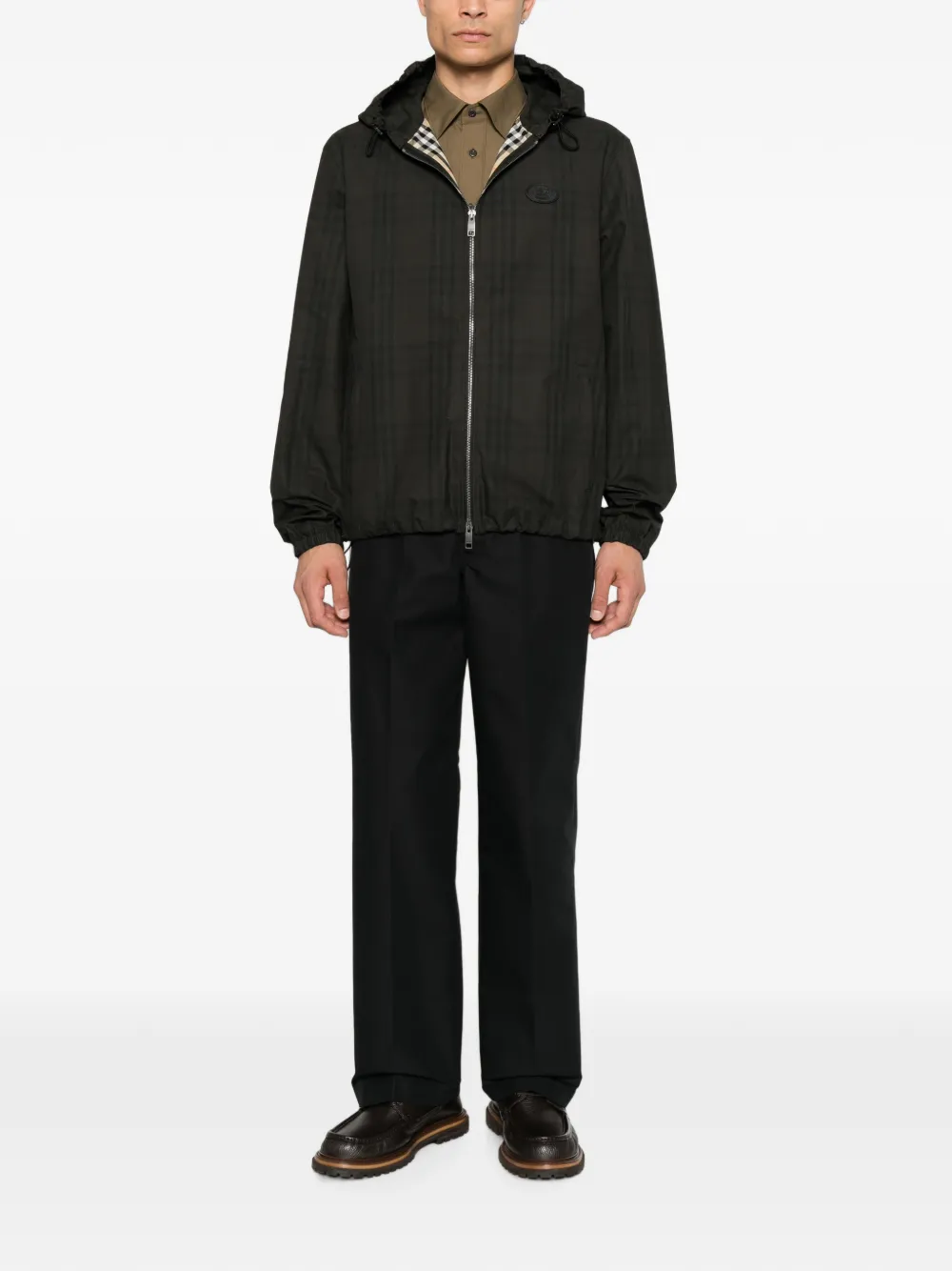 Burberry Geruit katoenen Newport jack met capuchon Bruin