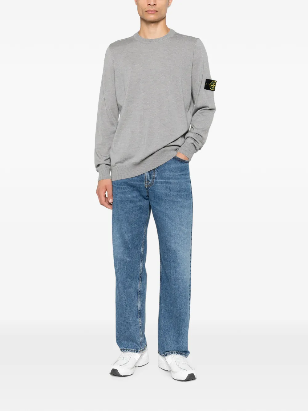 Stone Island logo-patch crew neck sweater Grijs