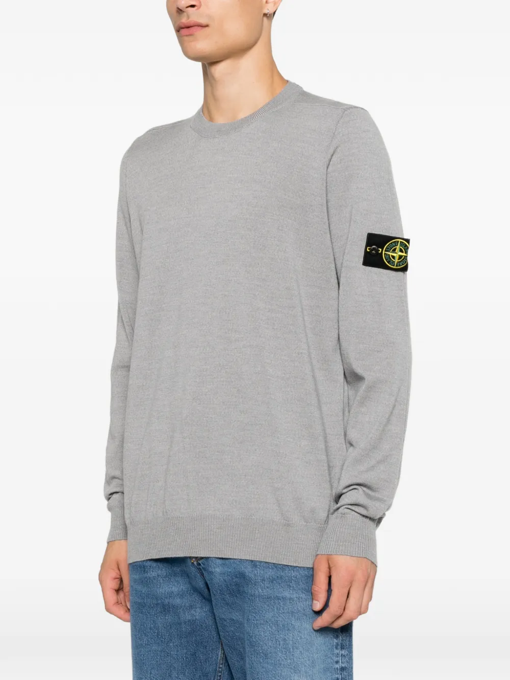 Stone Island logo-patch crew neck sweater Grijs