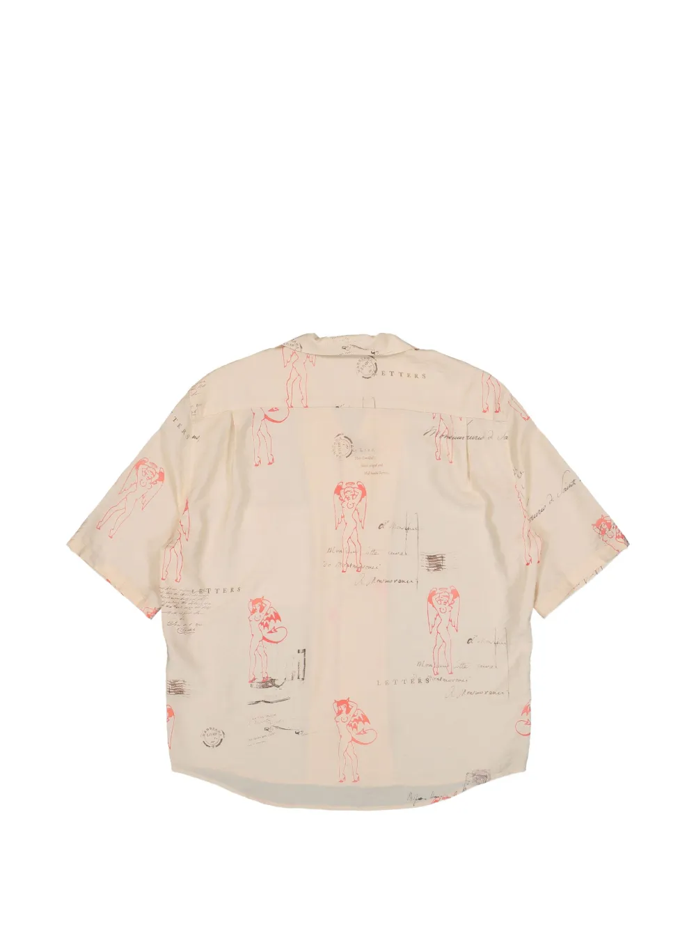 MISBHV Shirt met postkaartprint en bowlingkraag Beige