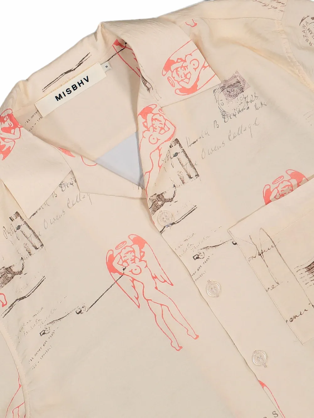 MISBHV Shirt met postkaartprint en bowlingkraag Beige