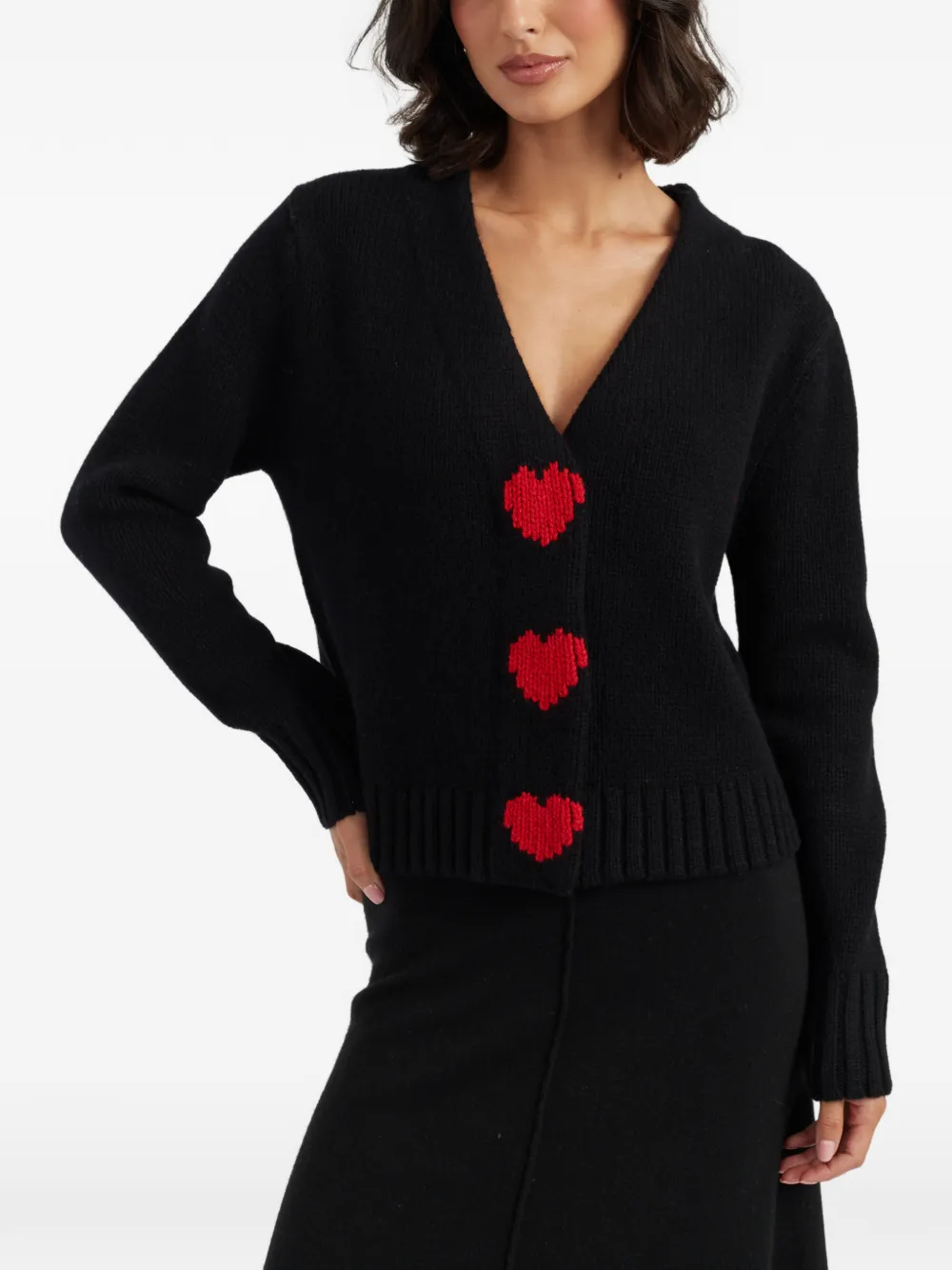 Chinti & Parker Vest met V-hals en hart-intarsia Zwart