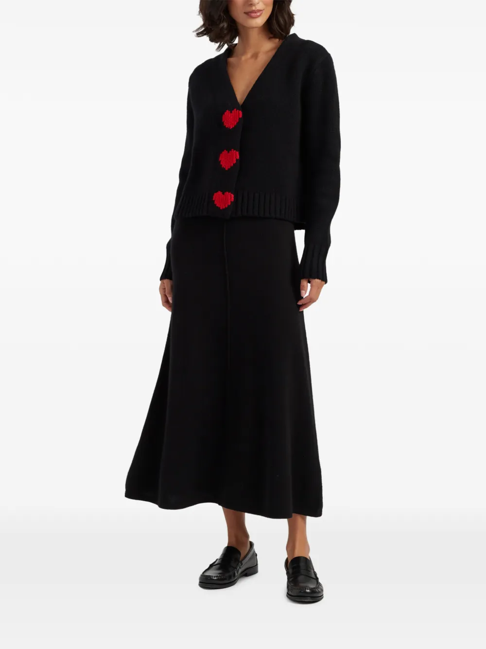 Chinti & Parker Vest met V-hals en hart-intarsia Zwart