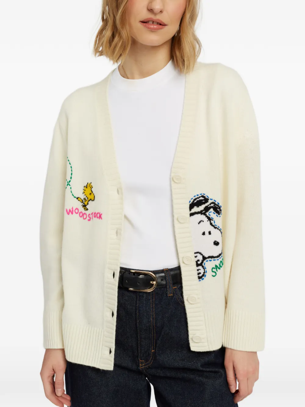 Chinti & Parker Vest met Snoopy-borduurwerk en V-hals Beige