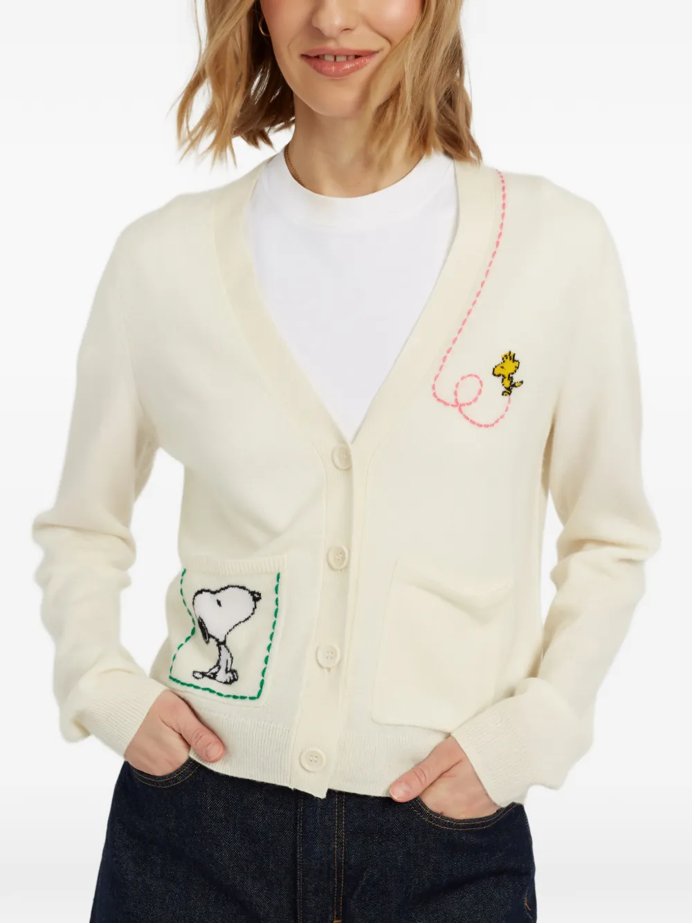 Chinti & Parker Vest met Snoopy-borduurwerk en opgestikte zak Beige