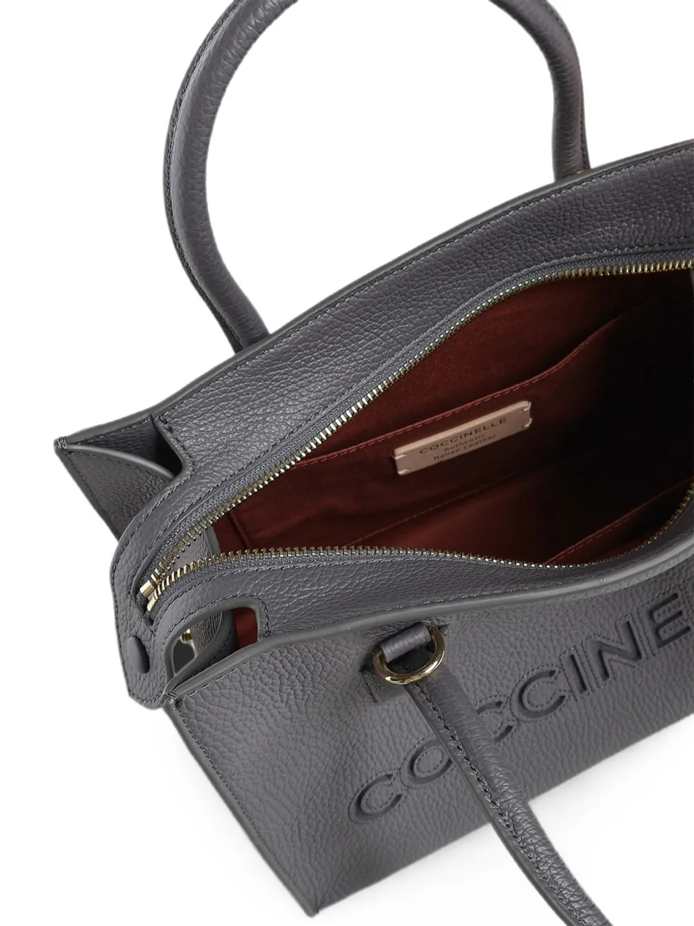 Coccinelle Leren shopper met logo-reliëf Grijs