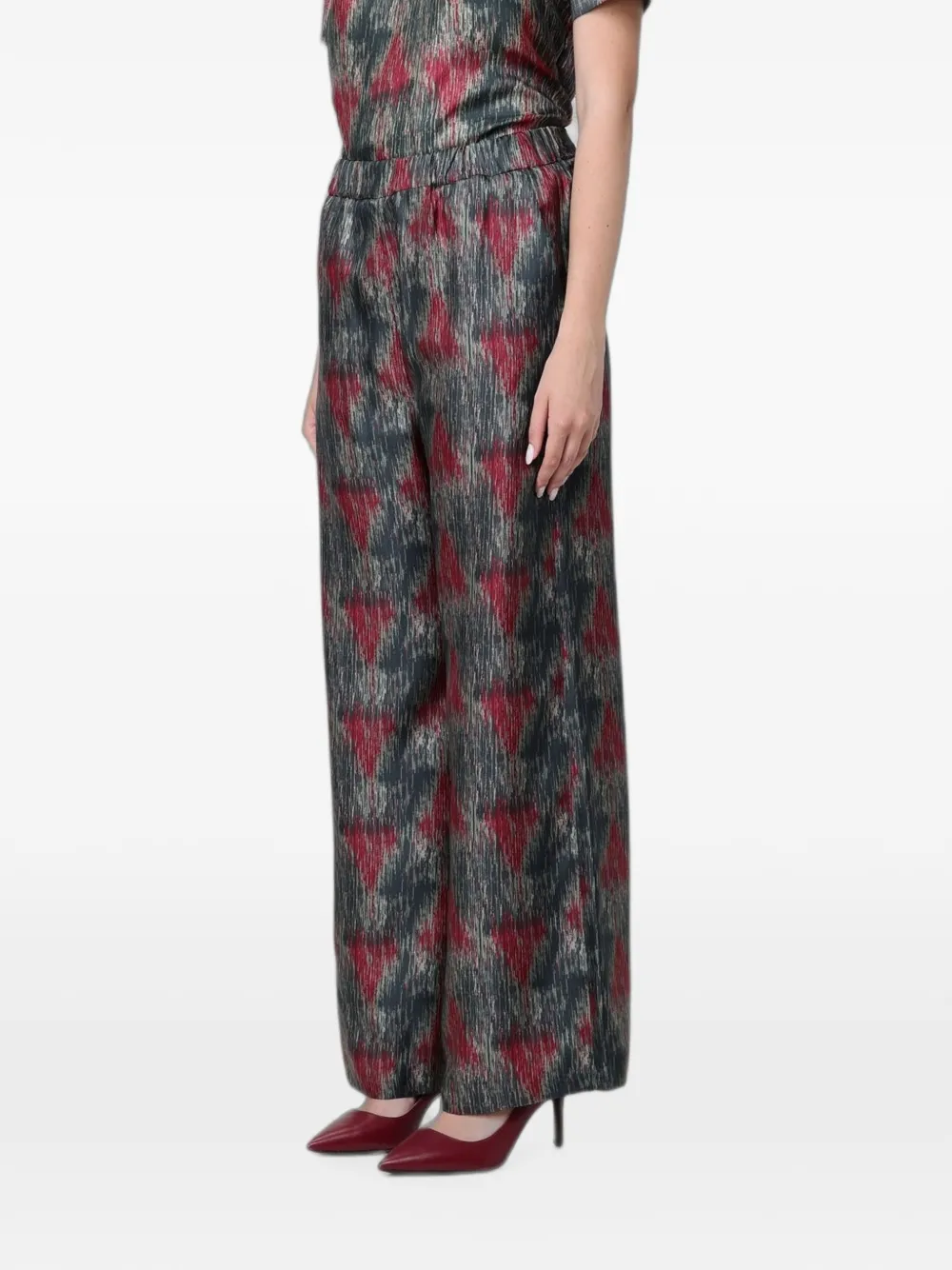 Max Mara Piovra zijden palazzo broek met print Grijs