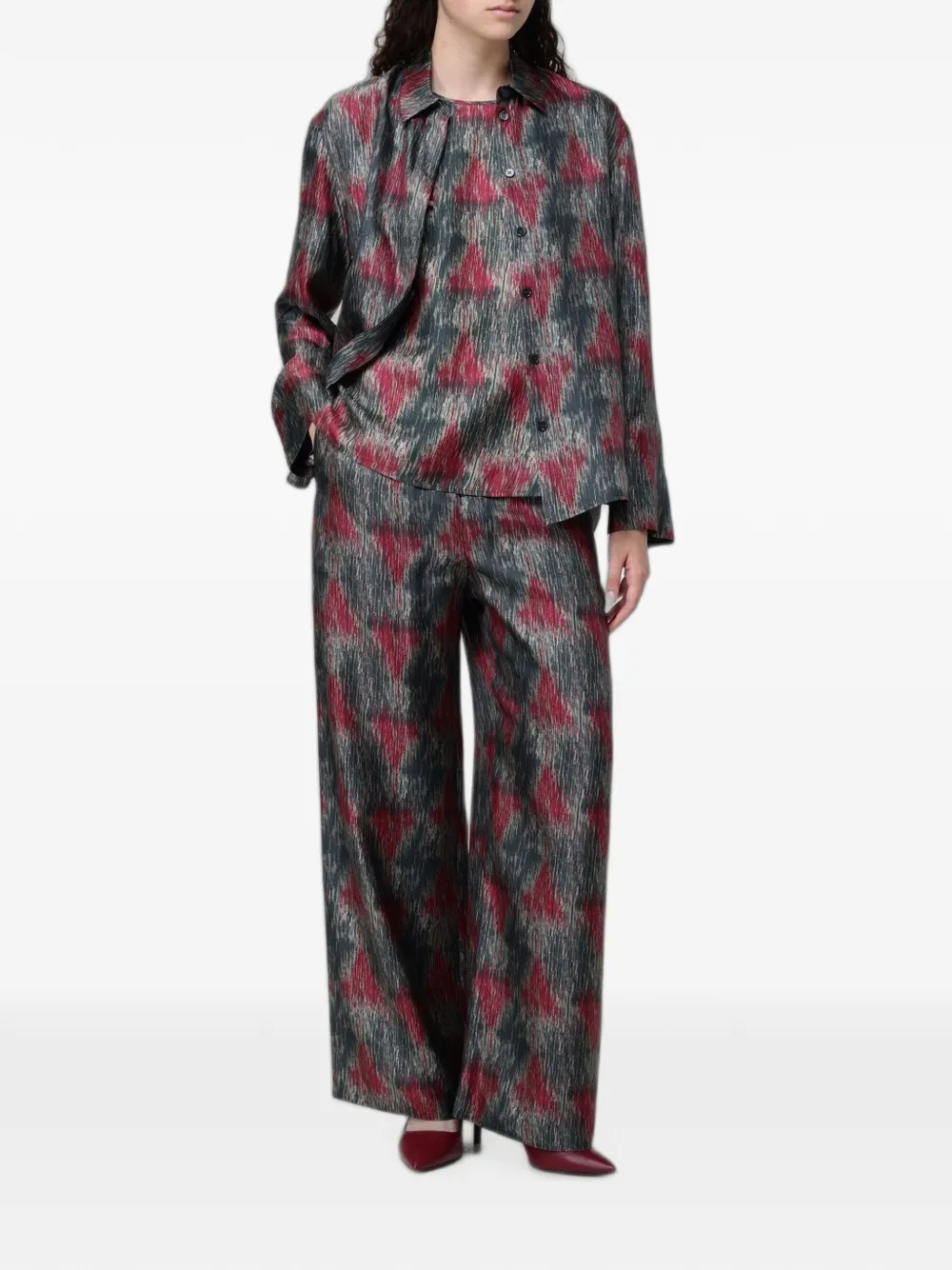 Max Mara Piovra zijden palazzo broek met print Grijs