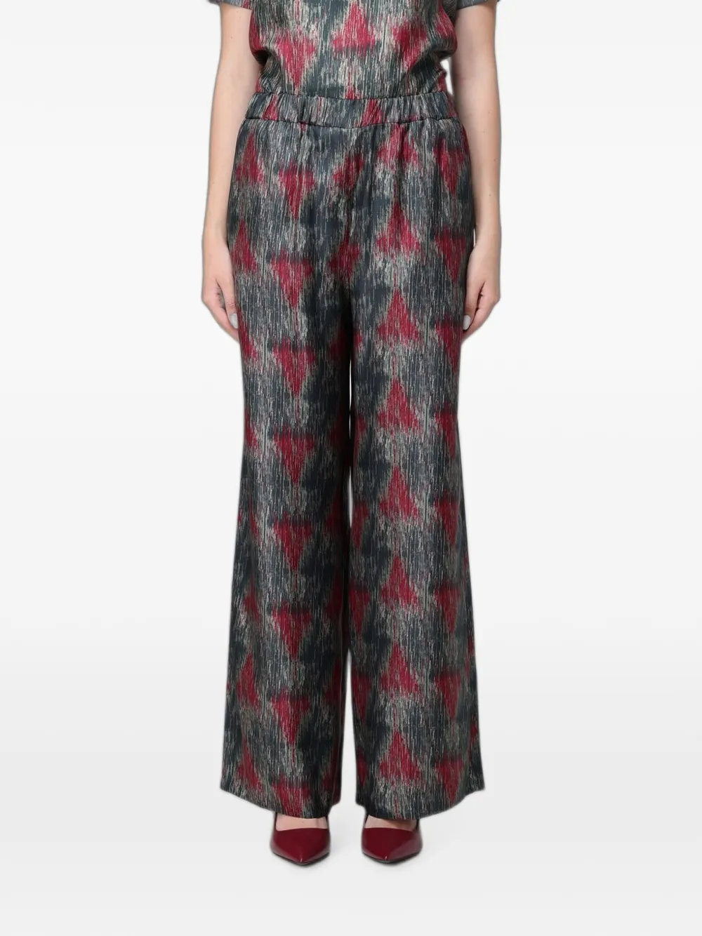 Max Mara Piovra zijden palazzo broek met print Grijs