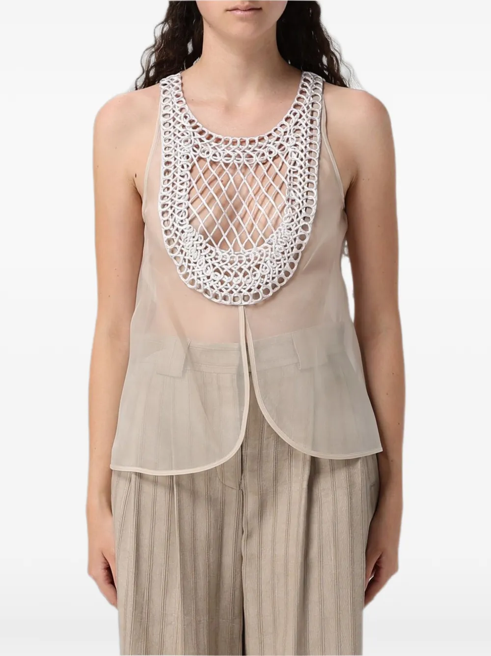 Emporio Armani macramé-insert tulle blouse - Neutrals