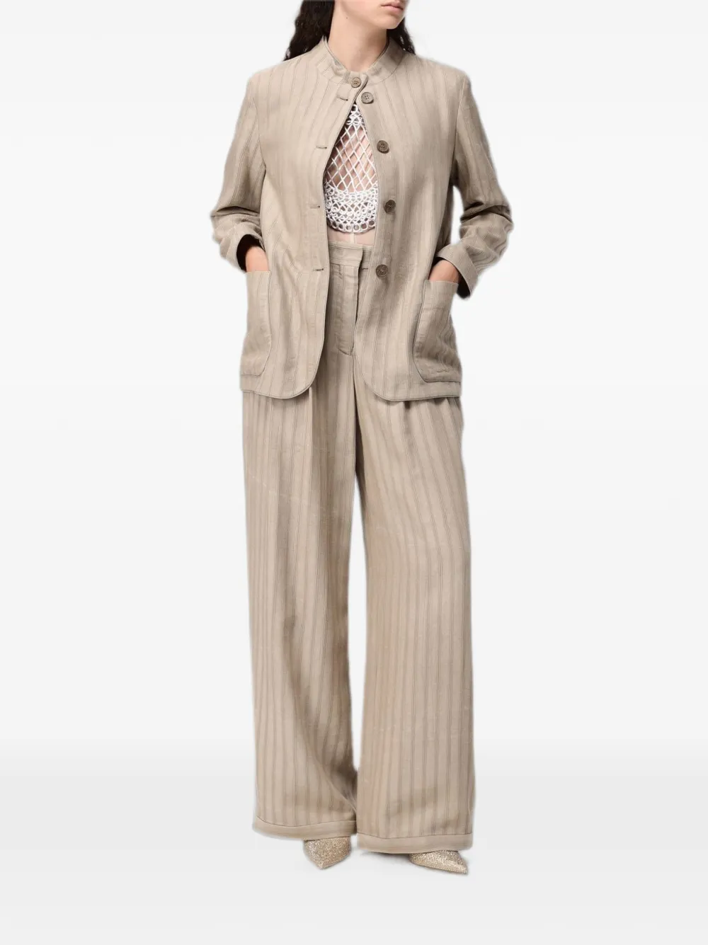 Emporio Armani Tulen blouse met macramé-inzetstuk Beige