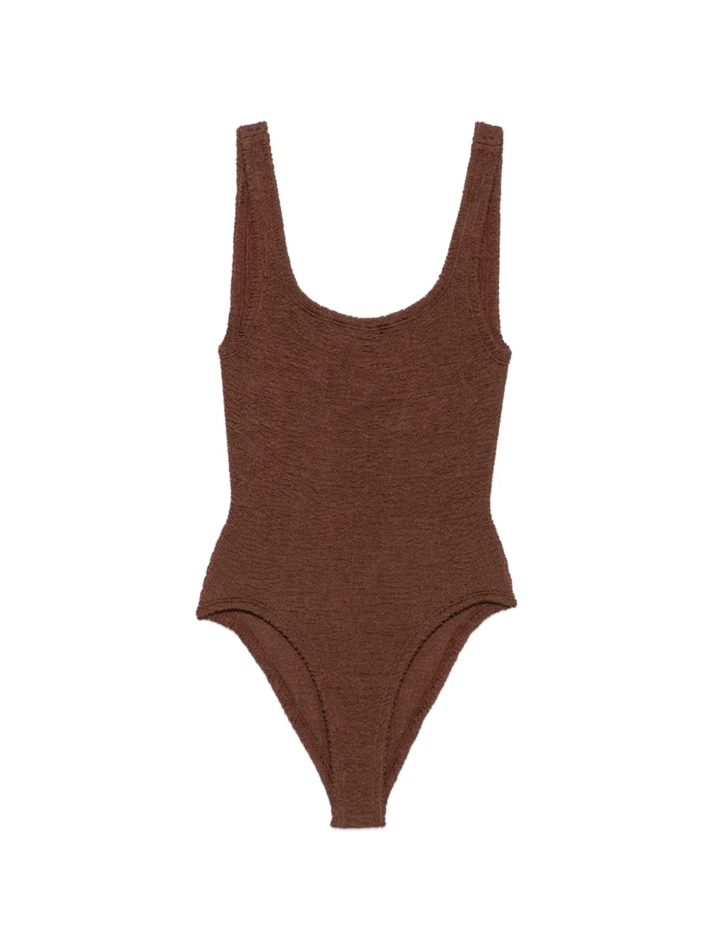 Hunza G crinkle-effect square-neck swimsuit - Marrone