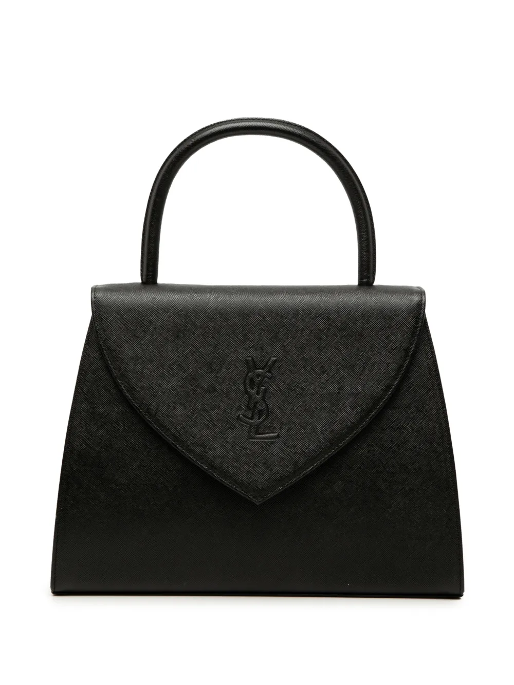 Saint Laurent Pre-Owned 20th Century Coated Calfskin Cassandre Logo Top Handle Flap Bag handbag - Nero