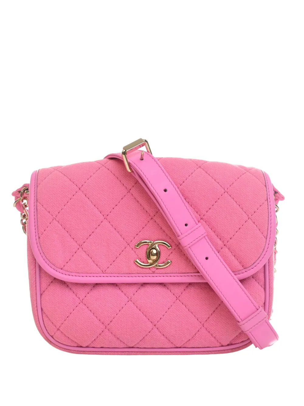 CHANEL Pre-Owned 2021 Small CC Quilted Denim Messenger Flap crossbody bag - Rosa