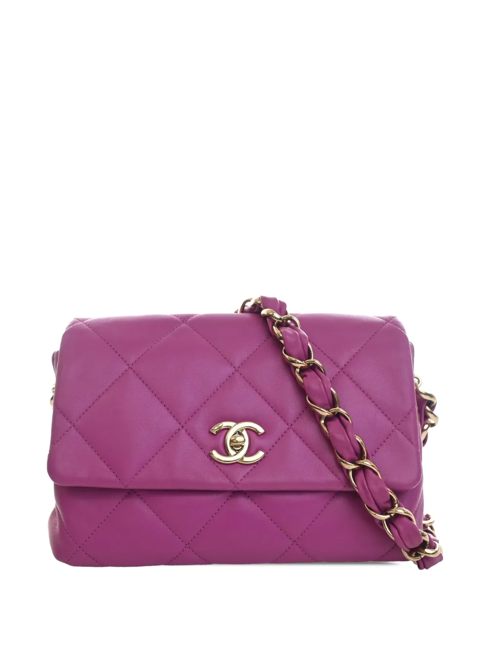 CHANEL Pre-Owned 2021 Small Quilted Lambskin Logo Chain Strap Flap shoulder bag - Viola