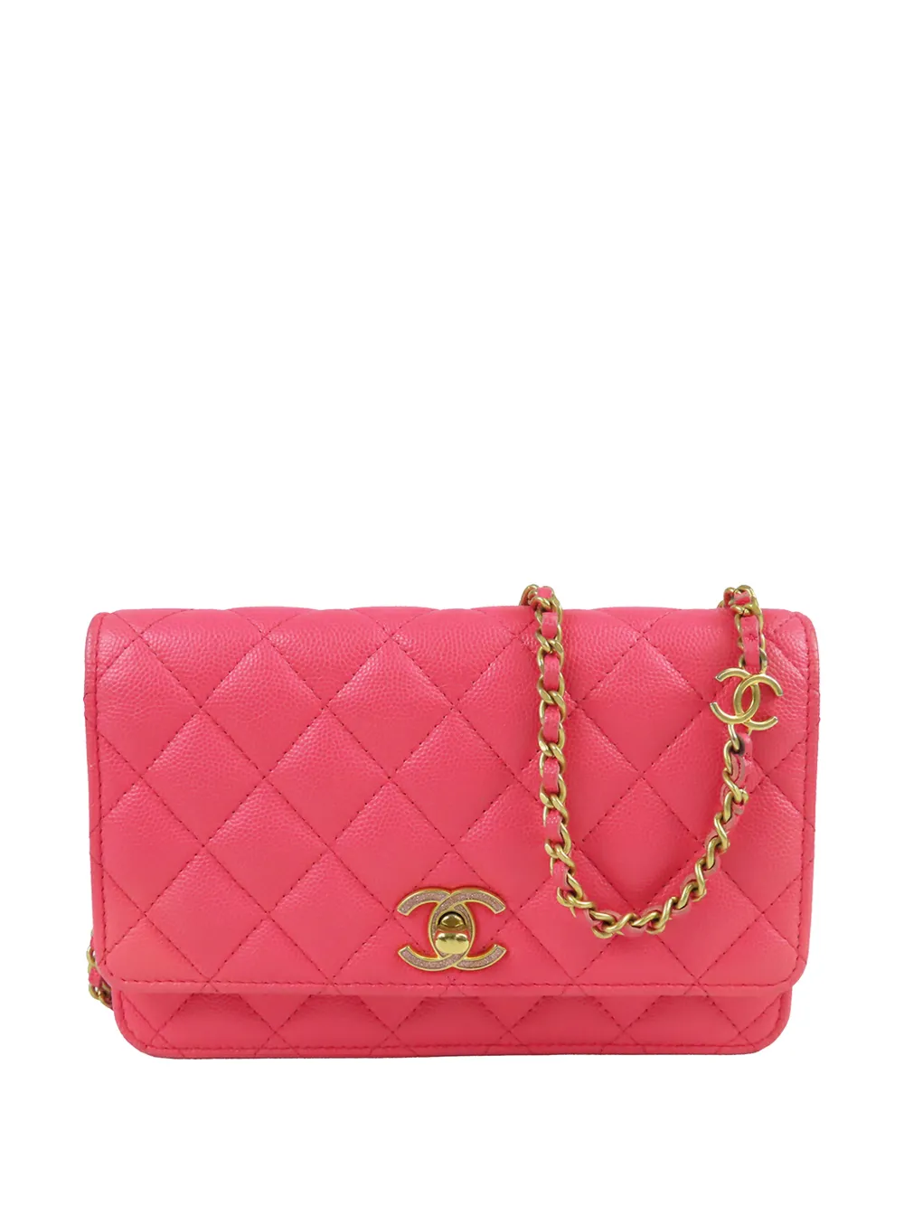 CHANEL Pre-Owned 2021-2026 CC Quilted Caviar Glitter Roller Skate Wallet On Chain crossbody bag - Rosa