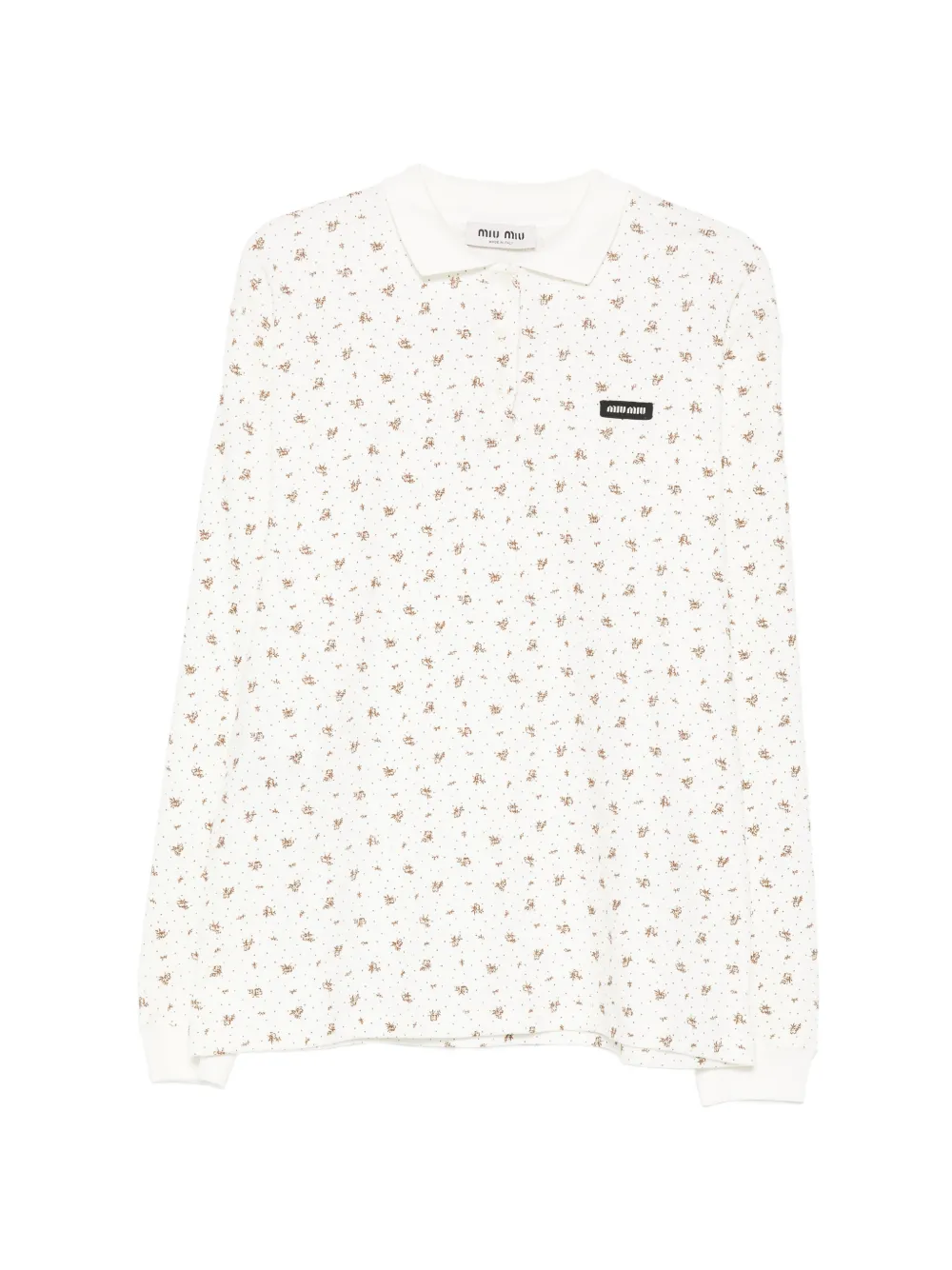Miu Miu floral-print long-sleeve polo shirt - Bianco