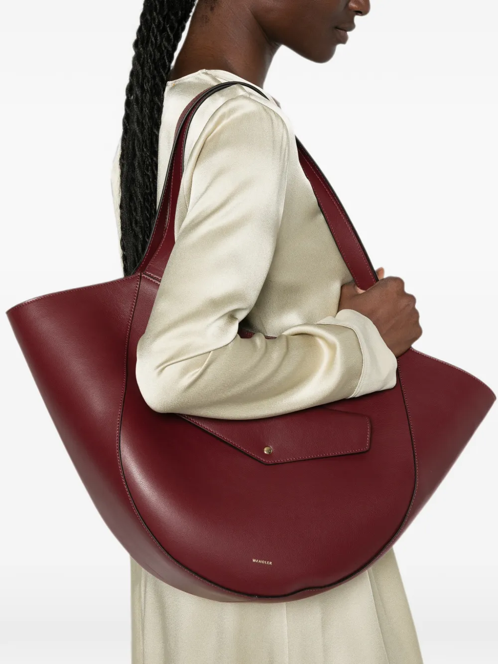 Wandler Hortensia Slouch leren shopper Rood