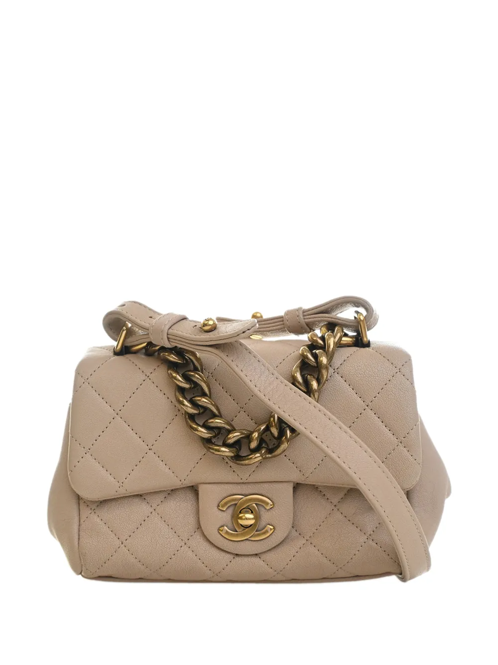 CHANEL Pre-Owned 2016-2017 Mini Quilted Sheepskin Trapezio Flap satchel - Toni neutri