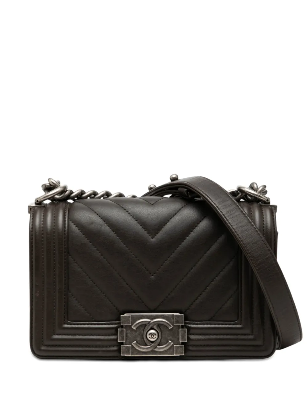 CHANEL Pre-Owned 2018-2019 Small Chevron Lambskin Boy Flap crossbody bag - Marrone