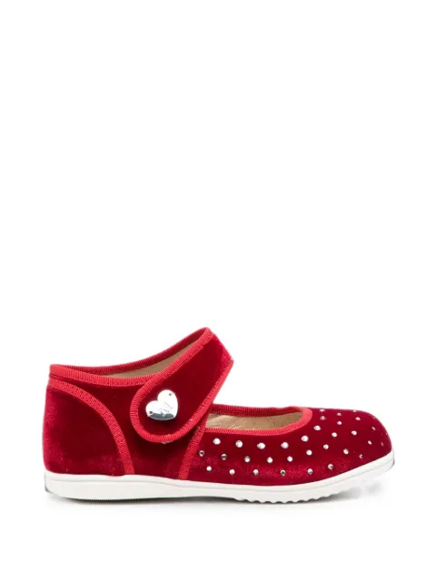Monnalisa crystal-embellished touch-strap ballet flats
